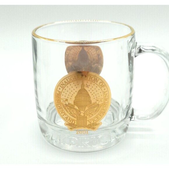 2001 Presidential Inauguration Commemorative Glass Mug with Gold Seal & Trim - Picture 2 of 6